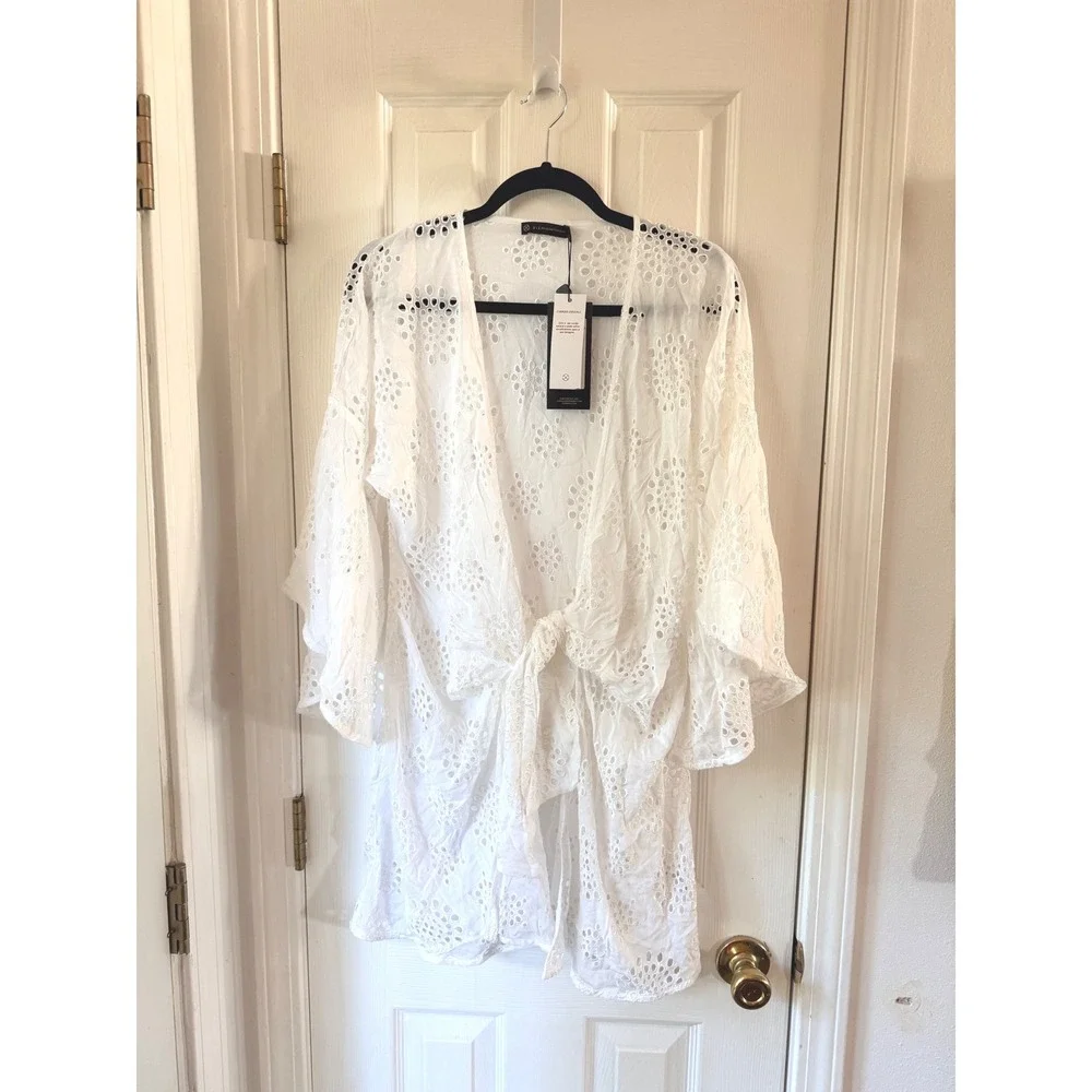 ViX Paula Hermanny Perola Eyelet Swim Cover-Up Off White Size Medium NEW